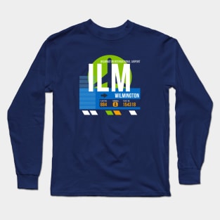 Wilmington (ILM) Airport // Retro Sunset Baggage Tag Long Sleeve T-Shirt